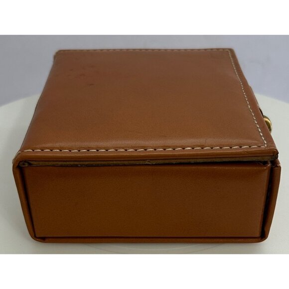 Vintage Brown Faux Leather Trinket Jewelry Box Brass Button Closure Retro Decor - Picture 2 of 14